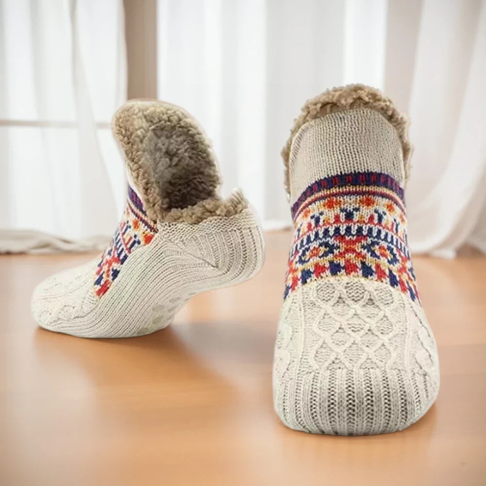 Skanto | North Cottage | Termiske Hus Sokker Vinter | Gripefrie Koselige Sokker for Kvinner & Menn | Tykt Fôrede & Ekstra Varme | Myke Antiskli Sengesokker for Hjemmet & Jul