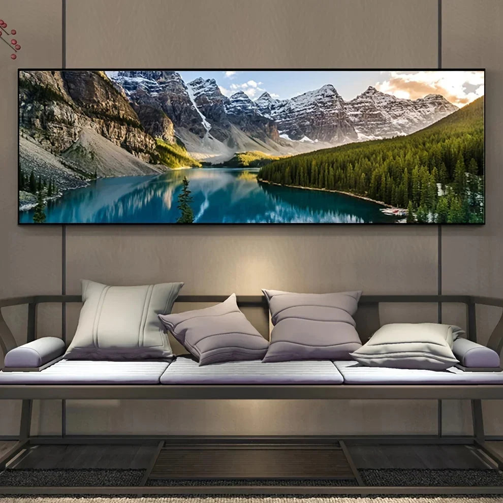 Fjellinnsjø Skog Villmark Veggkunst Store Format Lerretsutskrifter Bred Format Landskapsbilde For Over Sofaen Eller Over Sengen | Skanto