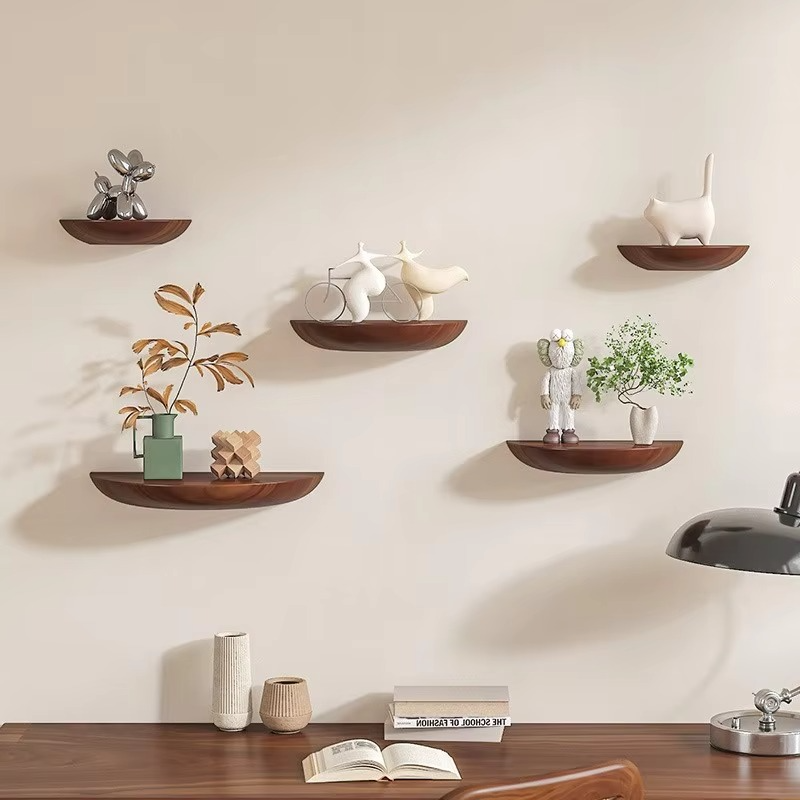 Halbrundes, schwebendes Holzregal – Modernes Wandregal für Zuhause und Badezimmer