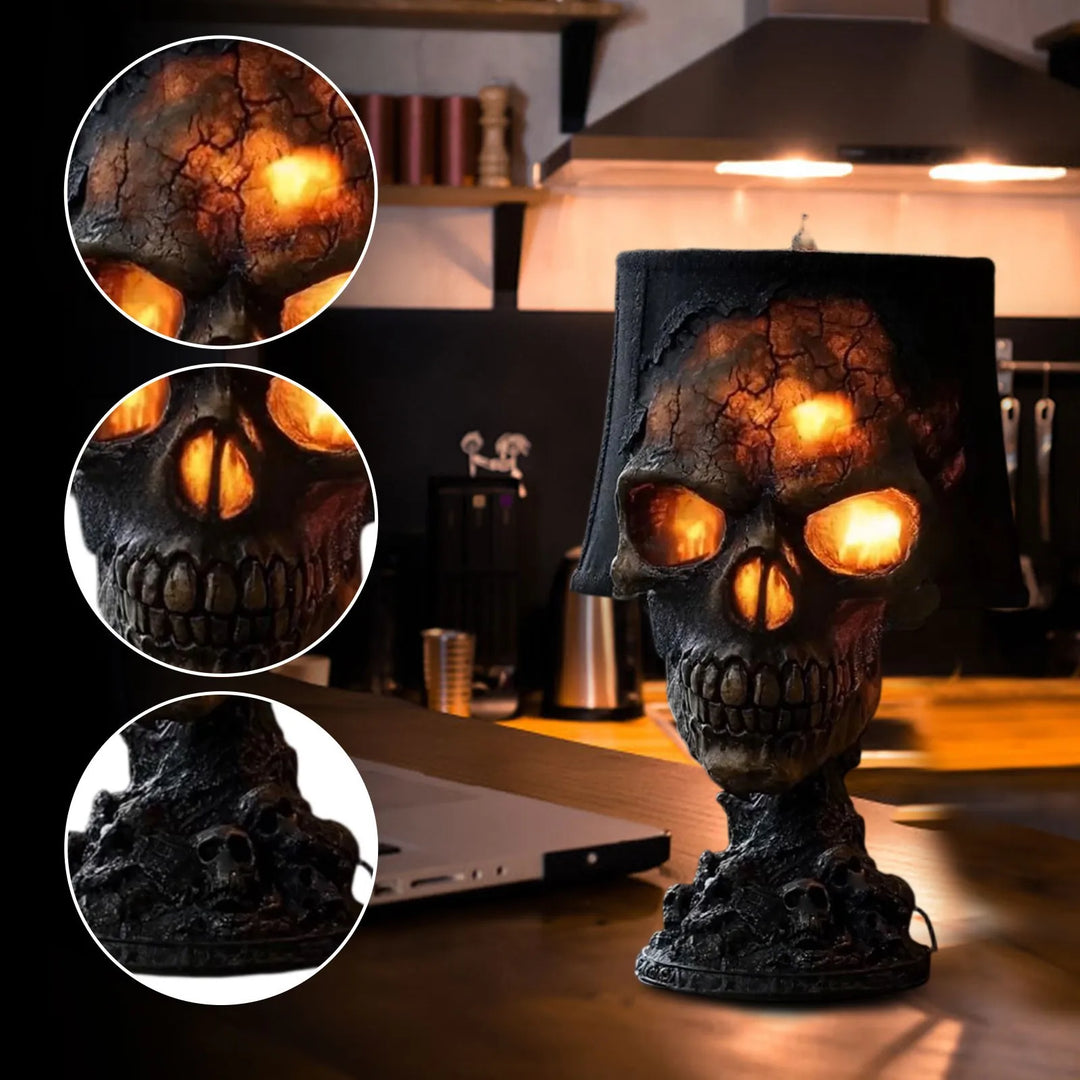 Skanto | Gothisk Bordlampe SkullFire | Halloween Hodeskalle Dekor | LED Ambient Lys | 20 x 11 x 11 cm