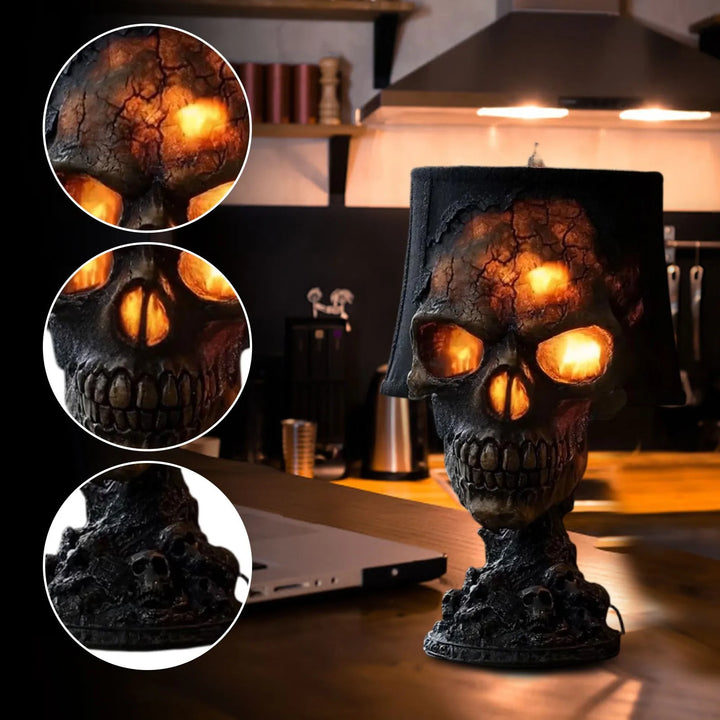 Skanto | Gothisk Bordlampe SkullFire | Halloween Hodeskalle Dekor | LED Ambient Lys | 20 x 11 x 11 cm