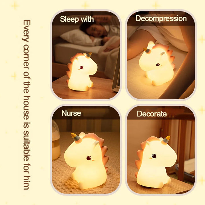 Skanto | DreamiCorn LED Nattlys Enhjørning | Myk Silikon & USB Oppladbar | Berøringskontroll & 2 Lysstyrkenivåer | Barnerom & Gaveidé