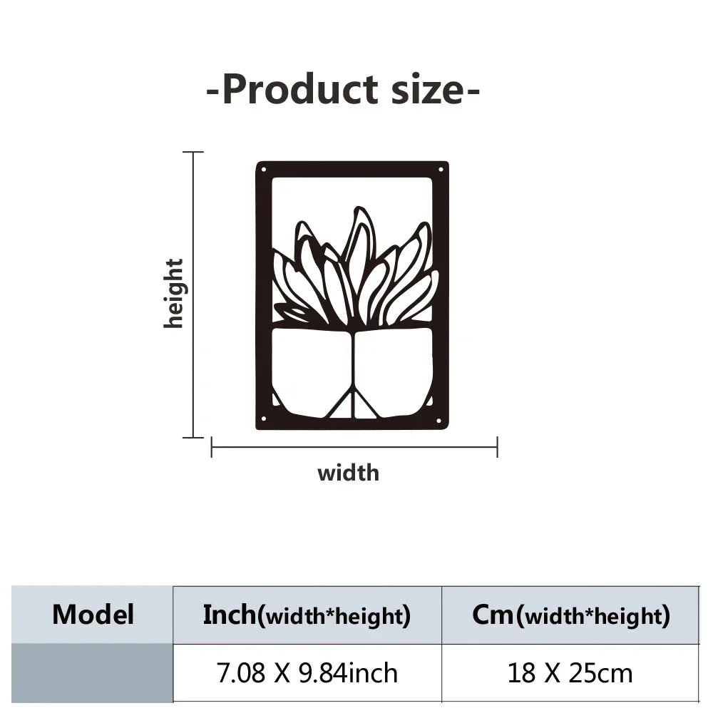 Kaktus Pottet Plante Svart Metallbord Veggkunst 3D Skulptur Jernhåndverk Nordisk Veggdekorasjon For Stue Spisestue Kreativ Boliginnredning | Skanto