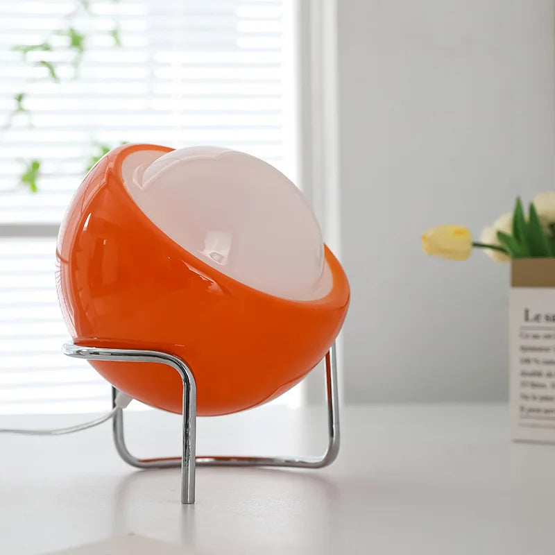 Skanto | Aurivio Bordlampe | Glass & Rustfritt Stål | Retro-Nordisk Design | LED Nattlys Beige/Oransje | Ø21×H25 cm