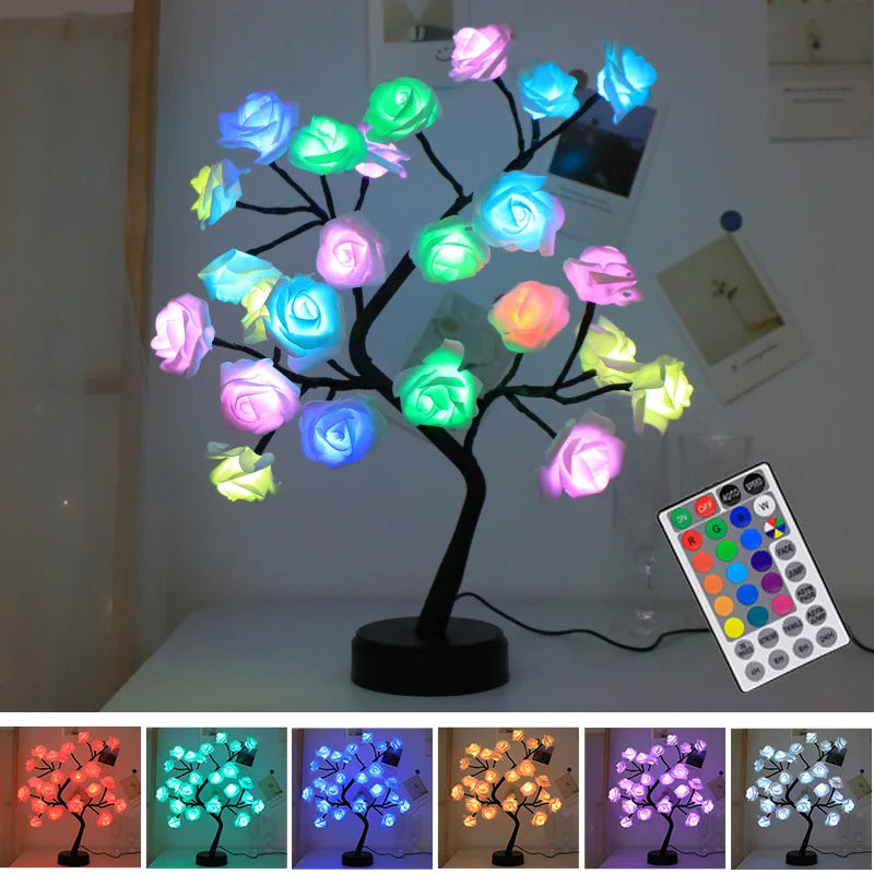 Skanto | RGB Rose Flower Tree Lights 24LED USB Batteri Bordlampe Fairy Natt Lys Hjem Fest Jul Bryllup Soveroms Dekorasjon Gave