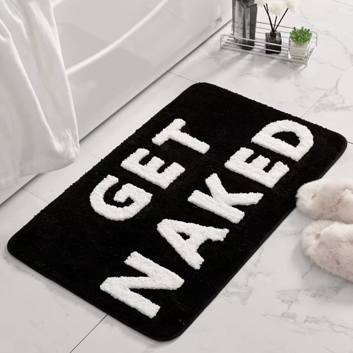 Bunte, rutschfeste Mikrofaser-Badematte „Get Naked“ – saugfähig og unterhaltsam für Kinder und Erwachsene