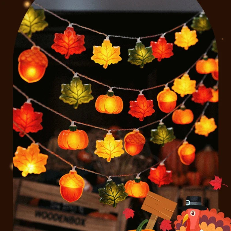 Skanto | GlowHarvest Halloween Lyskuler | LED Gresskar & Lønneblader | 1,5m / 3m | Varme Hvit