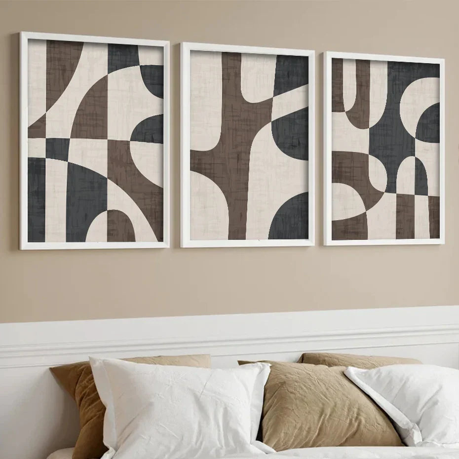 Moderne Geometrisk Brun Beige Abstrakt Veggkunst Fin Kunstler Lerret Utskrifter Bilder For Stue Soverom Samtidsinteriør Dekor | Skanto