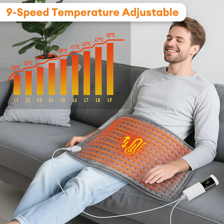 Skanto | ThermaEase Elektrisk varmepute | 9 temperaturinnstillinger & 4 timer-modus | 30×60 cm | Vaskbar & Rask oppvarming | For rygg, mage & ben