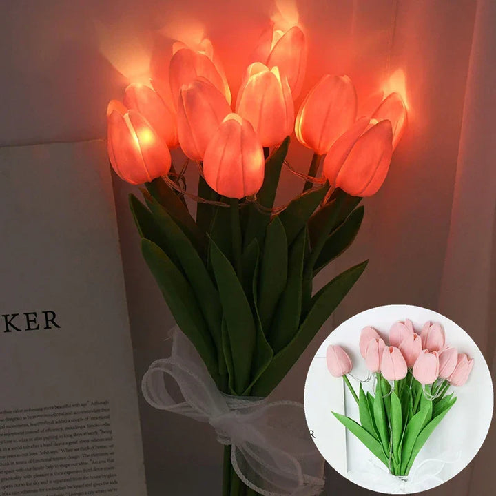 Skanto | LED-lampe med kunstig tulipanbukett perfekt for gaver eller som bryllupsfest hjemmeinnredning