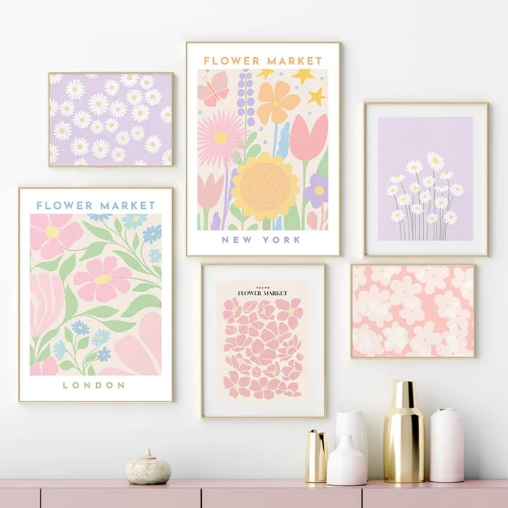 Rosa Lavendel Daisy Blomst Marked Plakater Veggkunst Fine Art Lerret Utskrifter Pastell Blomster Bilder For Stue Soverom Kunst Dekor | Skanto