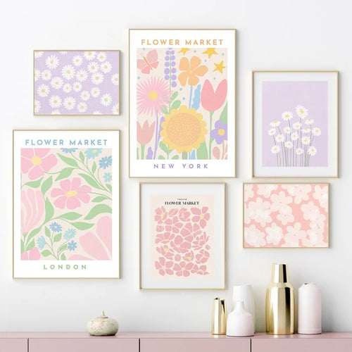 Rosa Lavendel Daisy Blomst Marked Plakater Veggkunst Fine Art Lerret Utskrifter Pastell Blomster Bilder For Stue Soverom Kunst Dekor | Skanto