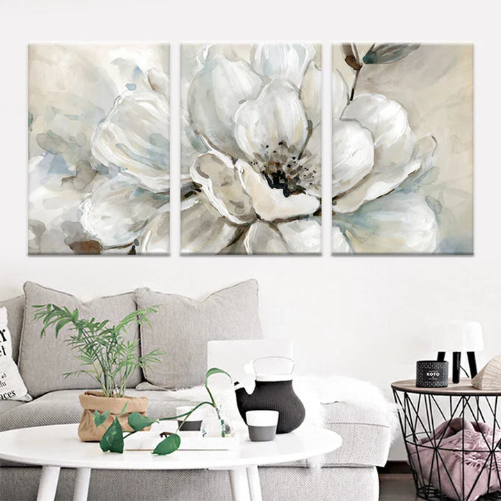 Stor Beige Hvit Blomster Veggkunst Fine Art Lerret Utskrifter Moderne Botaniske Bilder For Stue Spisestue Soverom Kunst Dekor | Skanto