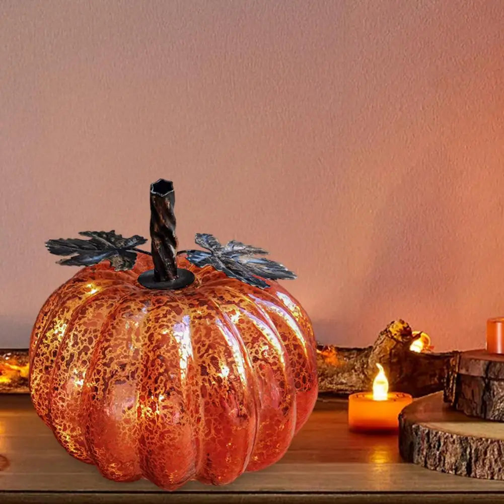 Skanto | Aurelia Glow Glass Pumpkin Decoration | Starry Sky Design | LED- og timerfunksjon | Høst & Halloween