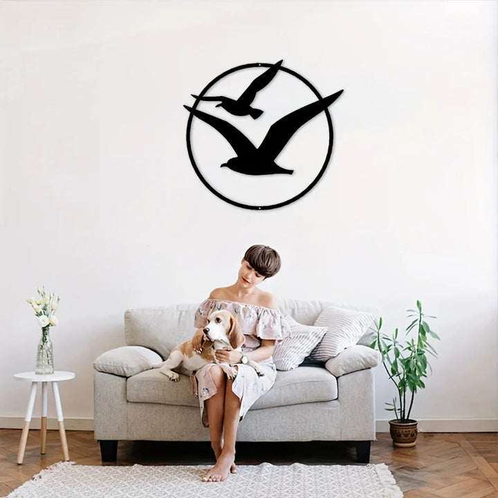 Seaside Seagulls Eisenkunst Veggkunst 3D Metall Skulpturerte Fugler Veggdekorasjon For Stue Spisestue Kreativ Samtids Nordisk Boliginnredning | Skanto