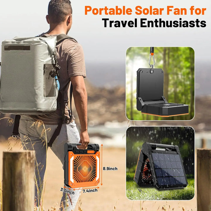 20000mAh Bærbar Elektrisk Vifte med LED Lys — USB, Sol & Bil Lading for Camping | Skanto