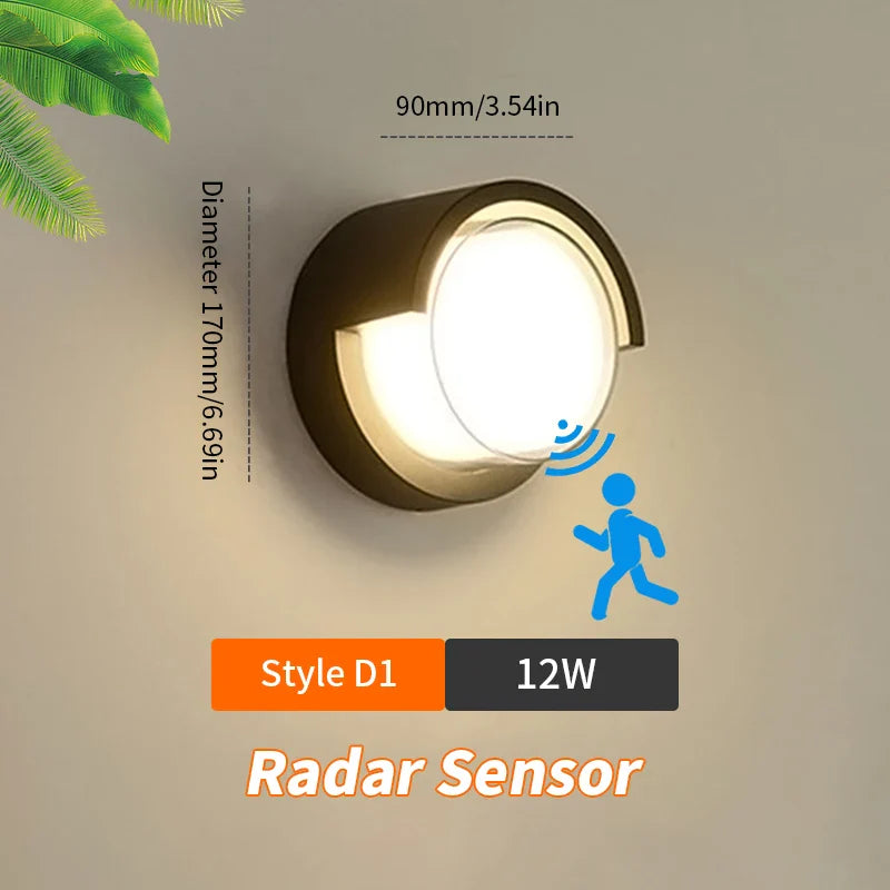 Skanto | LED Vegglampe LumoGuard | Med Radar Bevegelsessensor | 6W/12W | Varm & Kald Hvit | IP66 Vanntett