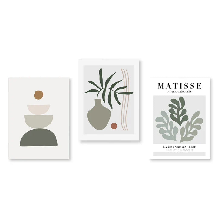 Sett med 3 stk Moderne Abstrakt Bohemsk Minimalistisk Geometrisk Veggkunst Fine Art Lerret Utskrifter Plakater Bilder For Stue Dekor | Skanto