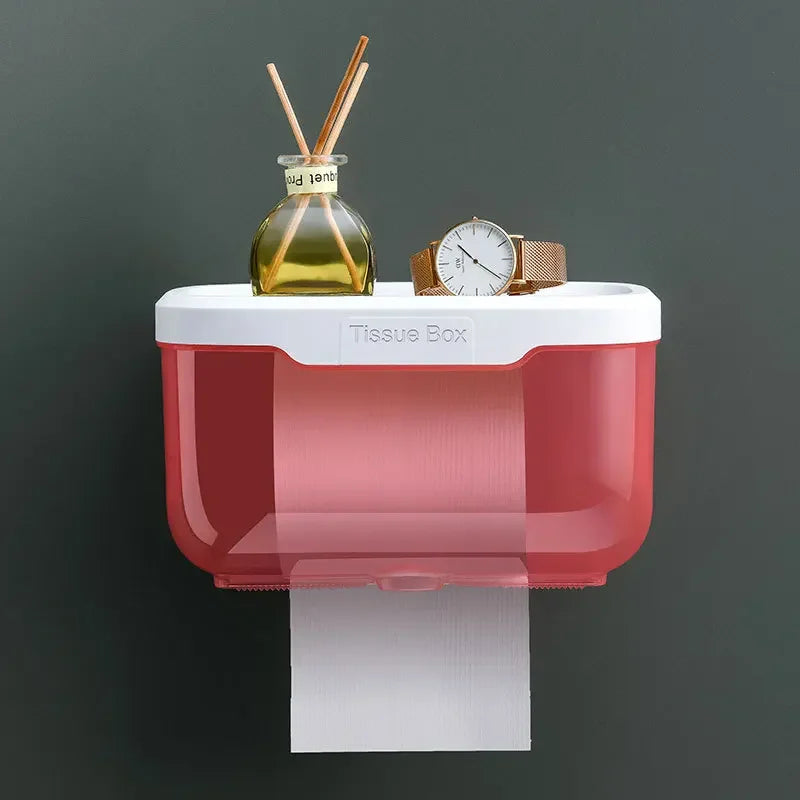 Skanto | Veggmontert Toalettpapirholder | Med Hylle & Vanntett Boks | Moderne & Plassbesparende