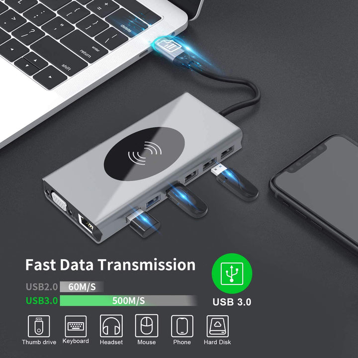 Skanto | 15i1 USB-C Trådløs Laderstasjon Docking Stasjon