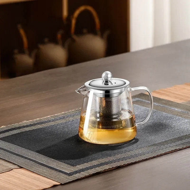 Skanto | 450ml-950ml Varmeresistent Glass Teapot – Rustfritt Stål Tefilter, Blomsterkjele for Kung Fu Te, Puer og Oolong Te