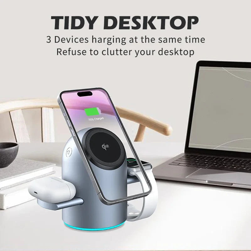 Skanto | 3 i 1 Magnetisk Trådløs Hurtiglader Stasjon