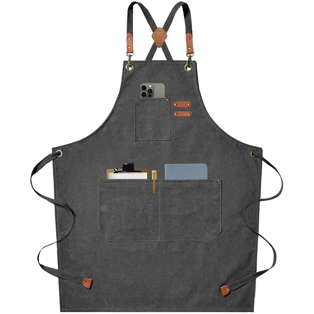 Canvas forkle med lommer, justerbart, Unisex | Skanto