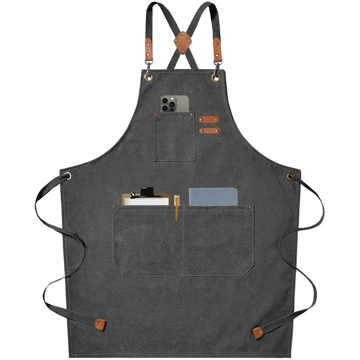Canvas forkle med lommer, justerbart, Unisex | Skanto