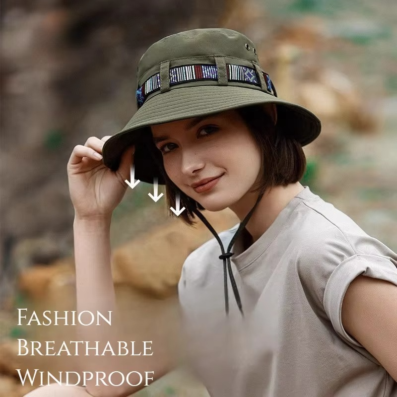 Skanto | Stripete Boho-stil Sommer Solhatt - Unisex Bred Skjerm Utendørs Caps
