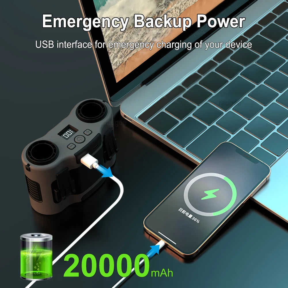 Skanto | Bærbar midjeclipsvifte med doble luftutganger og 20 000 mAh batteri – BreezeMate