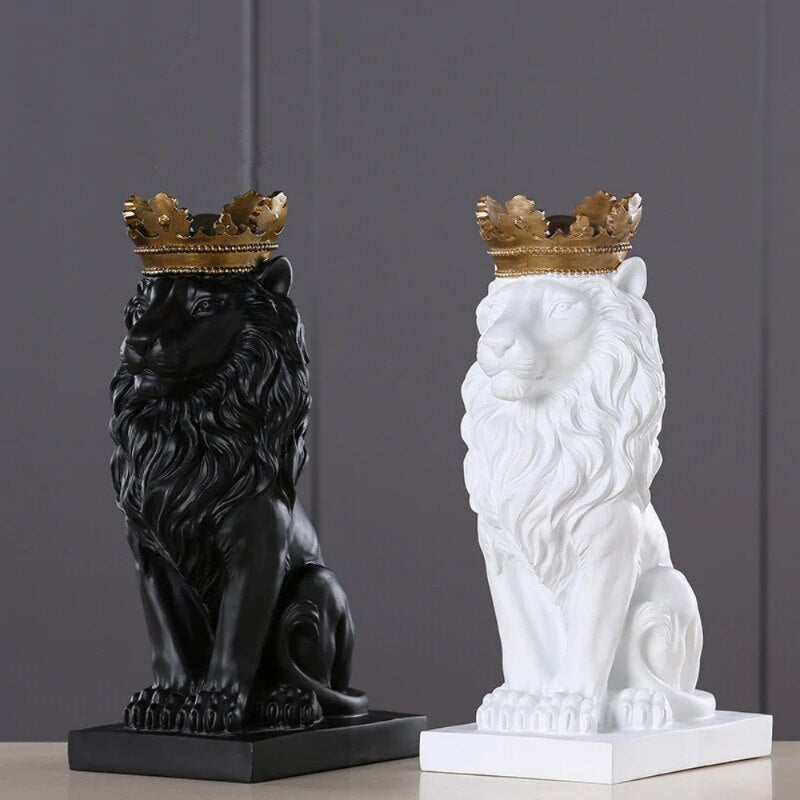 Skanto Tierfigurer Harz Krone Løve Statue håndlaget Kunstverk Gave Hjem Kontor Dekor Ornament Stue Skrivebord Hjem Dekor