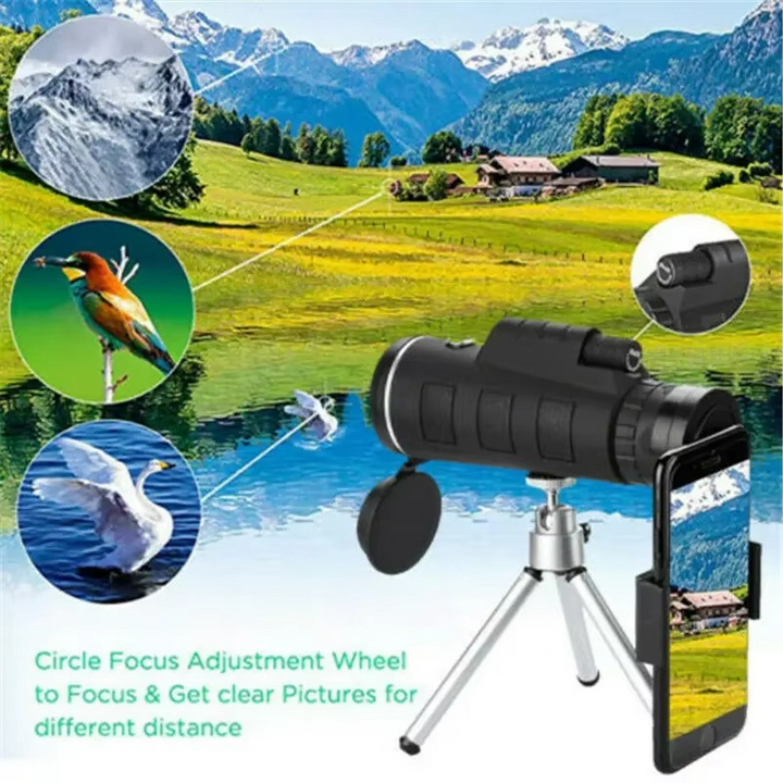 Skanto | 40x60 HD Monocular Telescope med smarttelefonholder og stativ for utendørs og camping