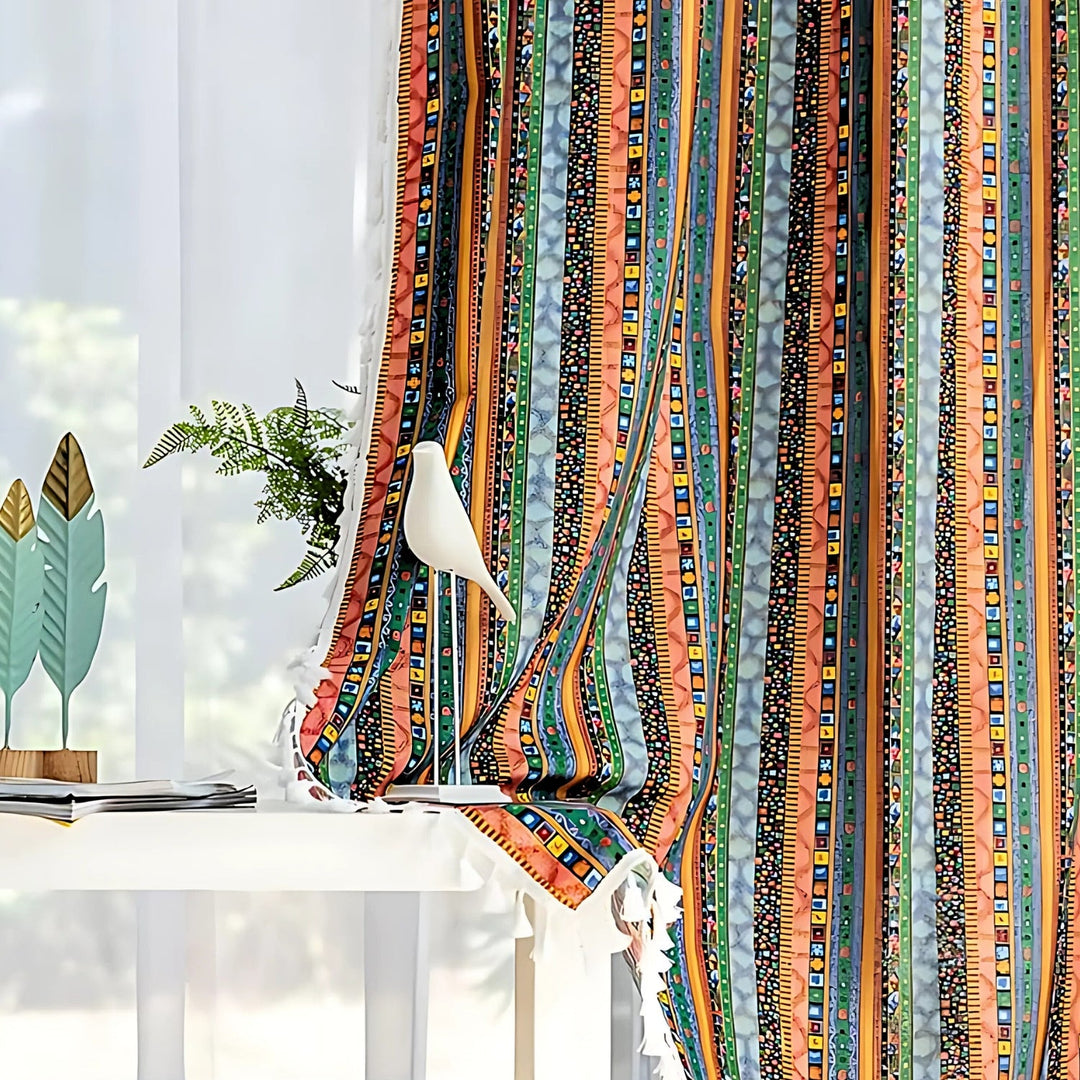 Skanto | Serina Boho Stripete Frynse Gardin for Stuevindu