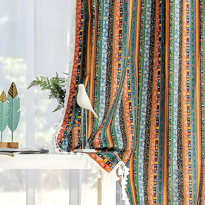 Skanto | Serina Boho Stripete Frynse Gardin for Stuevindu