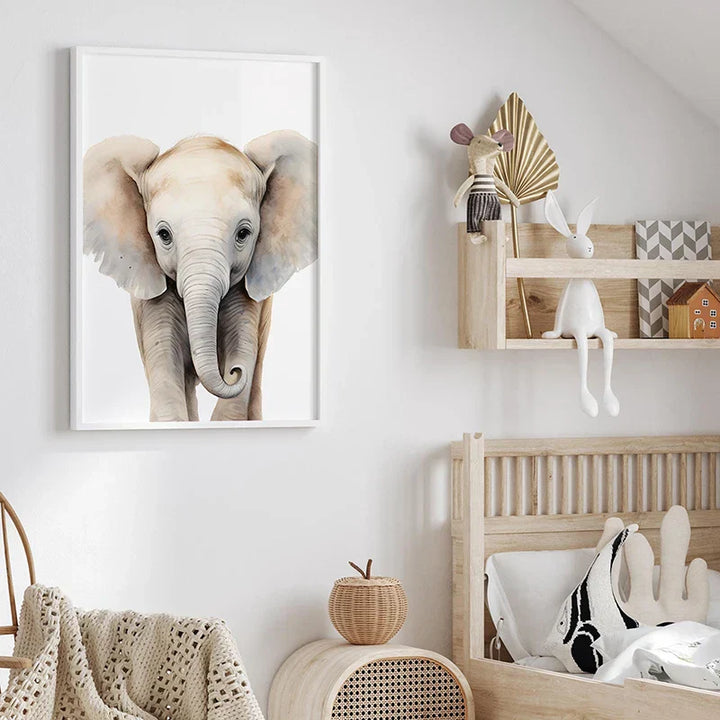 Sett med 3PCS Baby Elefant Giraff Løve Barnerom Veggkunst Fin Kunst Lerretstrykk Ville Dyr Safari Plakater Bilder For Barnerom Dekor | Skanto
