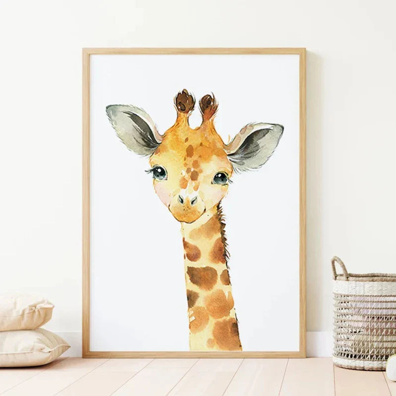 Sett med 3PCS Baby Elefant Giraff Løve Barnerom Veggkunst Fin Kunst Lerretstrykk Ville Dyr Safari Plakater Bilder For Barnerom Dekor | Skanto