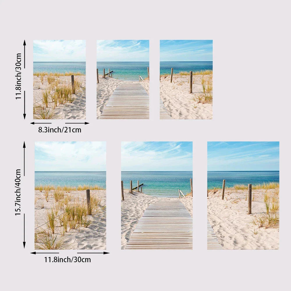 Sett med 3PCS Blått hav Sandete strand veggkunst Fine Art lerretsutskrift Inspirasjon Seascapes bilder av ro for stuen | Skanto