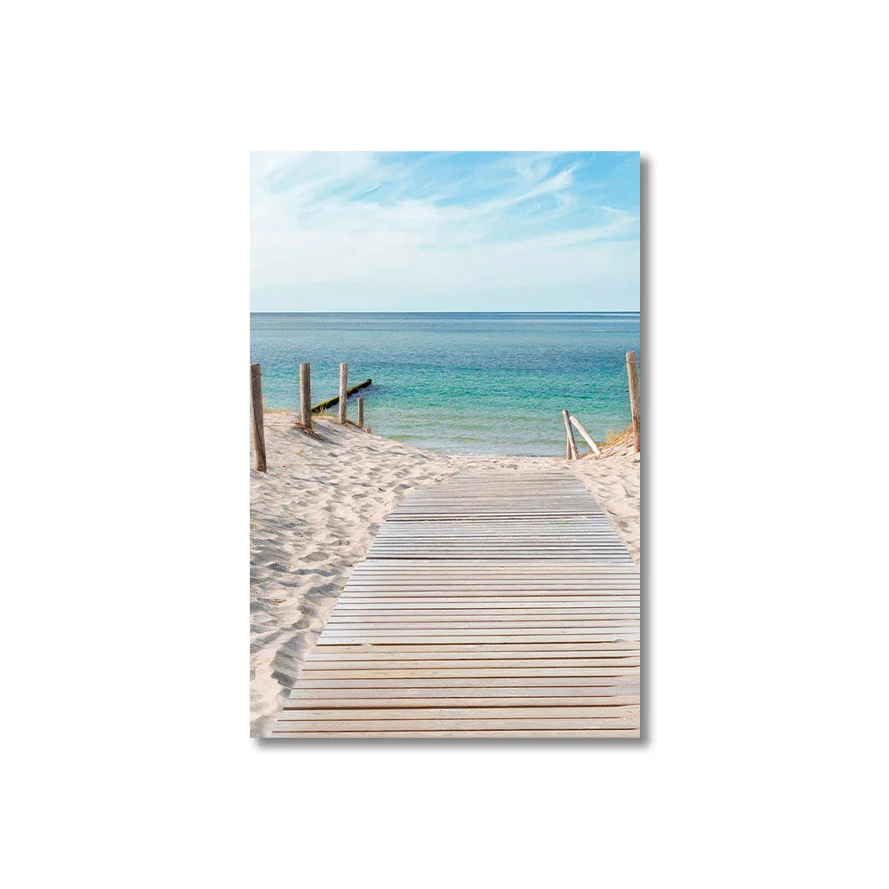 Sett med 3PCS Blått hav Sandete strand veggkunst Fine Art lerretsutskrift Inspirasjon Seascapes bilder av ro for stuen | Skanto