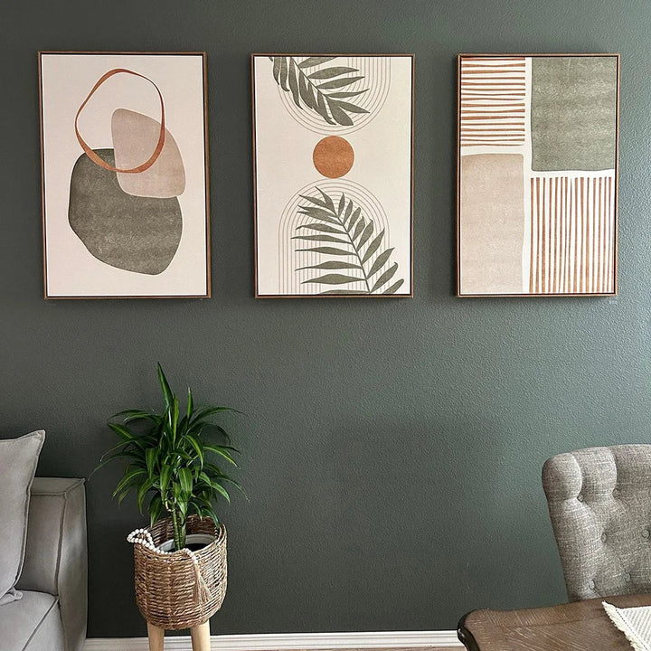 Set av 3PCS Nøytrale toner Tropisk Botanisk Abstrakt Veggkunst Fin Kunst Lerretstrykk Bilder For Stue Spisestue Skandinavisk Boliginnredning | Skanto