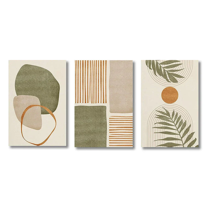 Set av 3PCS Nøytrale toner Tropisk Botanisk Abstrakt Veggkunst Fin Kunst Lerretstrykk Bilder For Stue Spisestue Skandinavisk Boliginnredning | Skanto