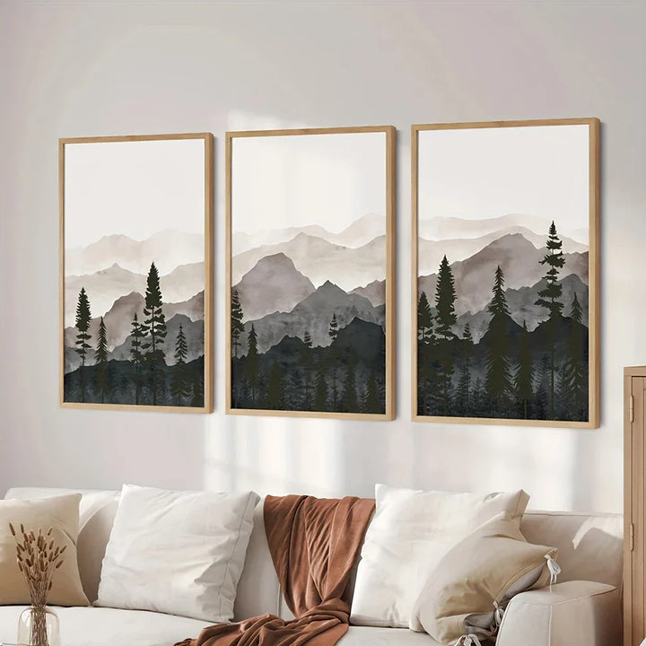 Set med 3PCS Shadow Mountain Silhouette Landskap veggkunst Fin kunst lerrettrykk Nordisk bilder for moderne stue Spisestue kunst dekor | Skanto