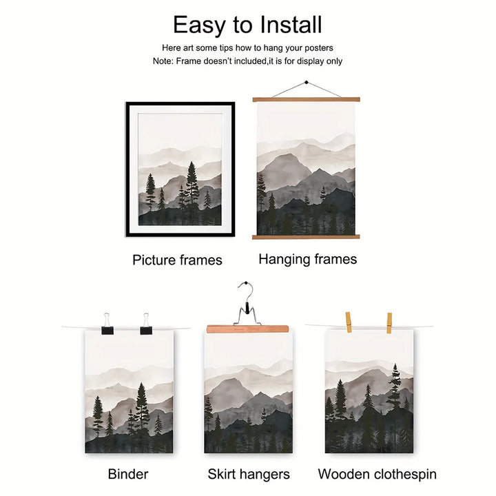 Set med 3PCS Shadow Mountain Silhouette Landskap veggkunst Fin kunst lerrettrykk Nordisk bilder for moderne stue Spisestue kunst dekor | Skanto