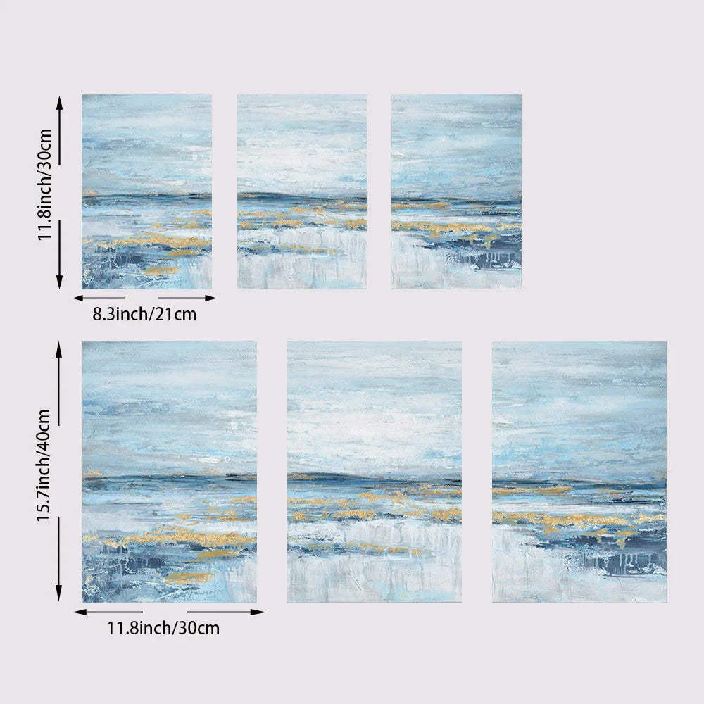 3er Set Blå Osean-scener Veggkunst Fin Kunst Lerret Trykk Abstrakt Havlandskap Bilder For Stue Soverom Hotellrom Kunstdekorasjon | Skanto