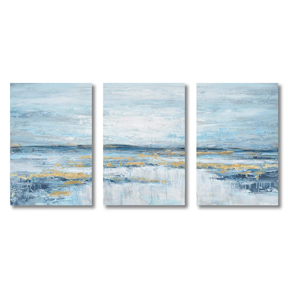 3er Set Blå Osean-scener Veggkunst Fin Kunst Lerret Trykk Abstrakt Havlandskap Bilder For Stue Soverom Hotellrom Kunstdekorasjon | Skanto