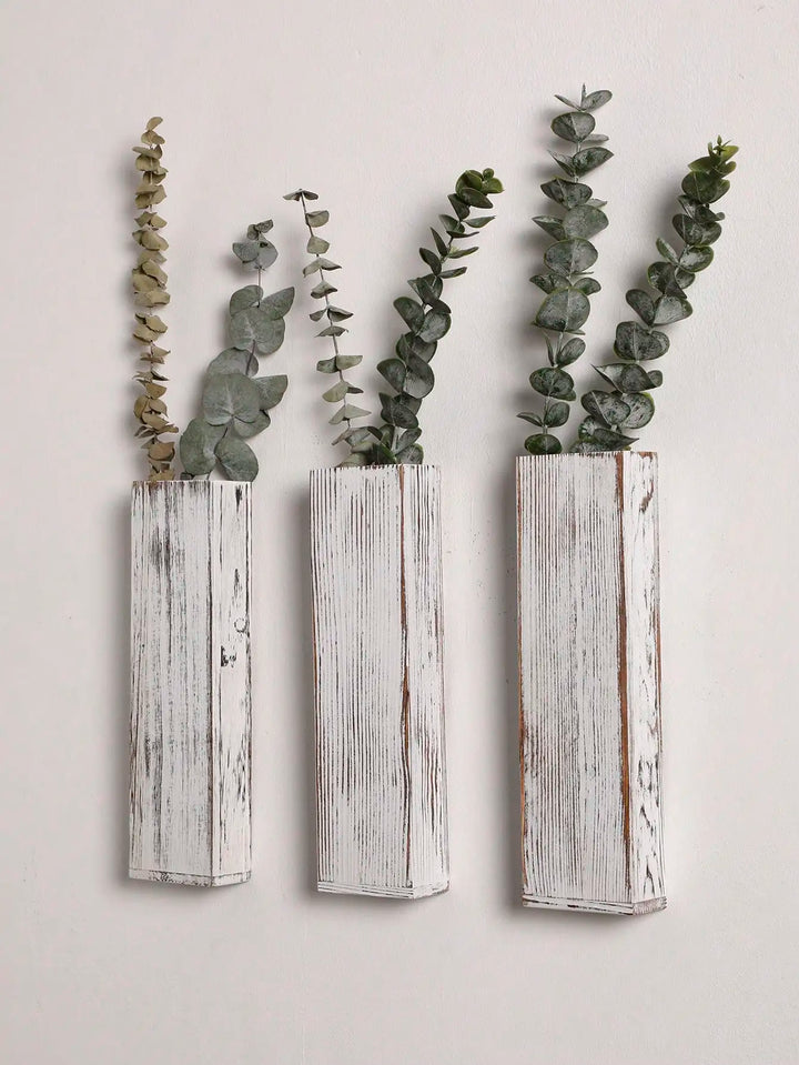 Håndlaget nordisk trekasse veggplante - Naturlig åretegning, minimalistisk skandinavisk design, perfekt for langstilke blomster og interiør, allsidige og elegante dekorative stykker | Skanto