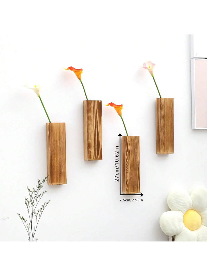 Håndlaget nordisk trekasse veggplante - Naturlig åretegning, minimalistisk skandinavisk design, perfekt for langstilke blomster og interiør, allsidige og elegante dekorative stykker | Skanto