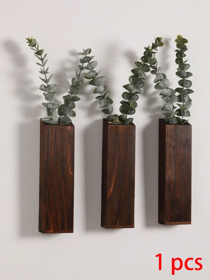 Håndlaget nordisk trekasse veggplante - Naturlig åretegning, minimalistisk skandinavisk design, perfekt for langstilke blomster og interiør, allsidige og elegante dekorative stykker | Skanto