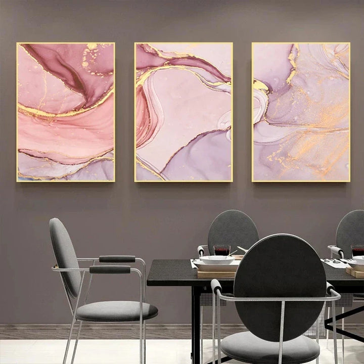 Set av 3 biter Fargerik Gull Rosa Abstrakt Marmortrykk Veggkunst Fin Kunst Lerretstrykk Plakater Bilder For Stue Soverom Hjemmedekorasjon | Skanto