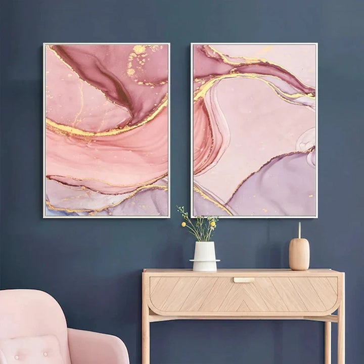 Set av 3 biter Fargerik Gull Rosa Abstrakt Marmortrykk Veggkunst Fin Kunst Lerretstrykk Plakater Bilder For Stue Soverom Hjemmedekorasjon | Skanto