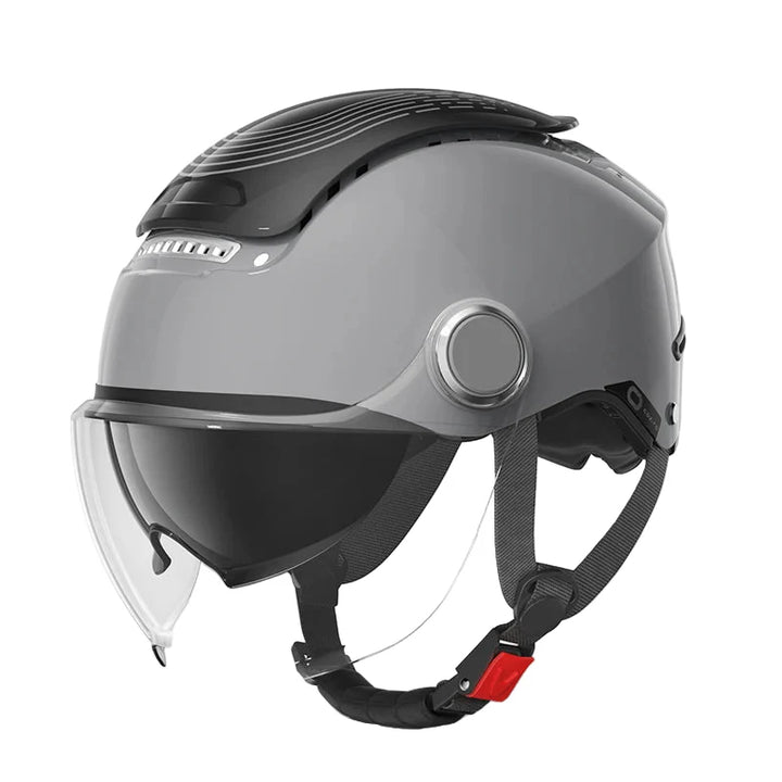 Skanto | Åpen ansikts motorsykkelhjelm med doble linser og pustende sommerdesign – RiderMax